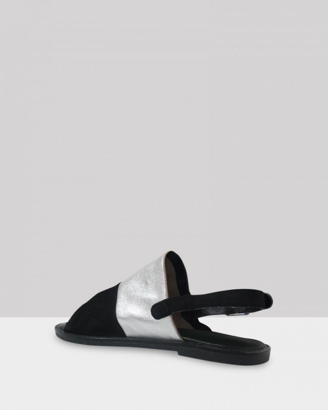 Wittner Kora Black Suede & Silver Leather Sling back Open Toe Sandal