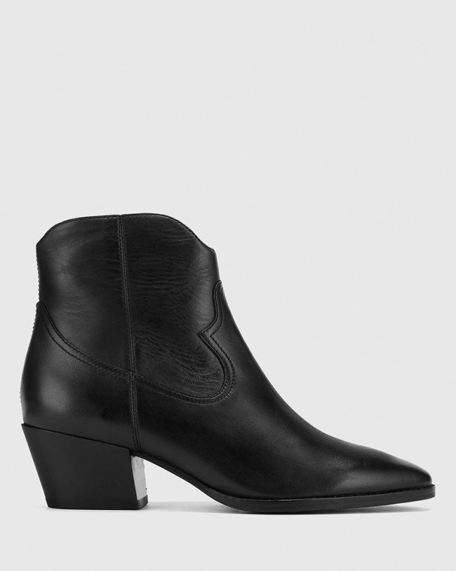 Wittner Kaelan Black Leather Block Heel Ankle Boot