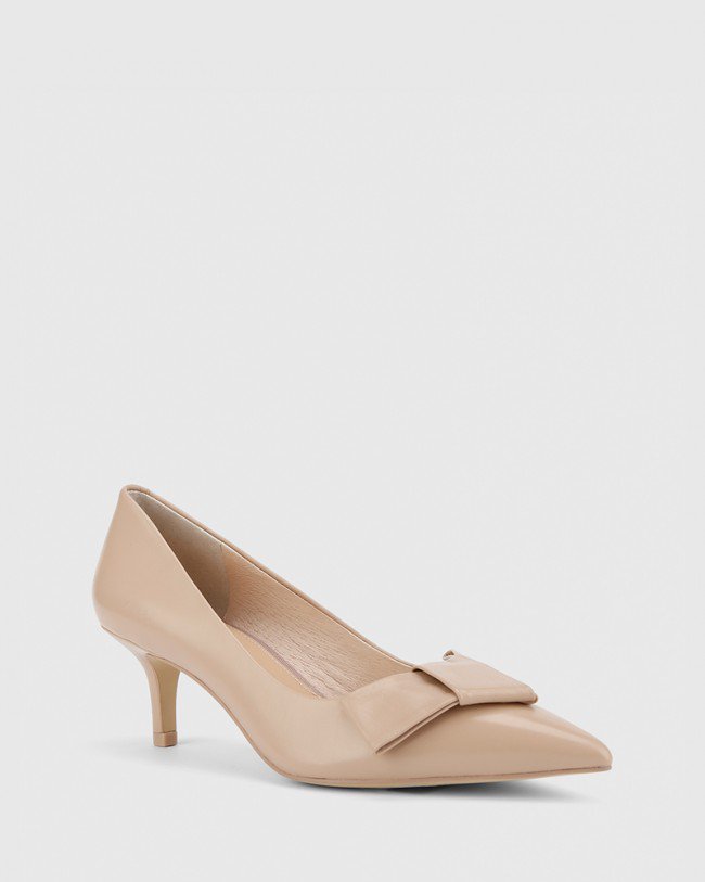 Wittner Natasha Nude Leather Bow Detail Kitten Heel