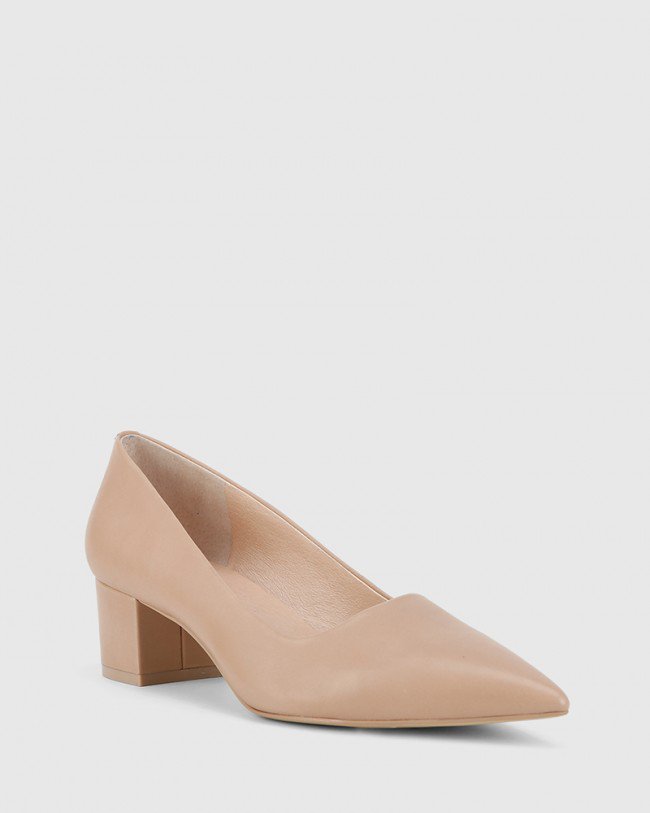 Wittner Gardenia New Flesh Leather Block Heel Pointed Toe Pump