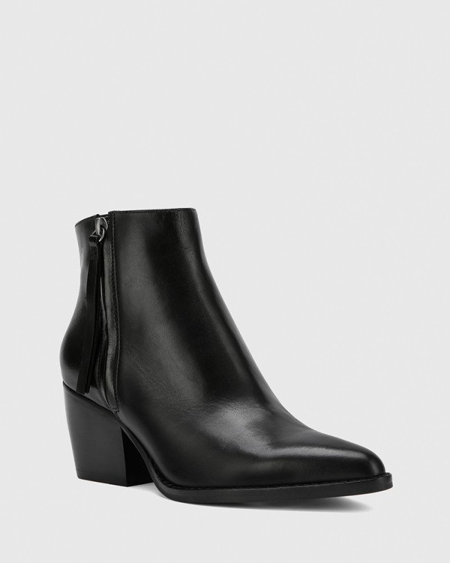 Wittner Kymberly Black Nappa Leather Block Heel Ankle Boot