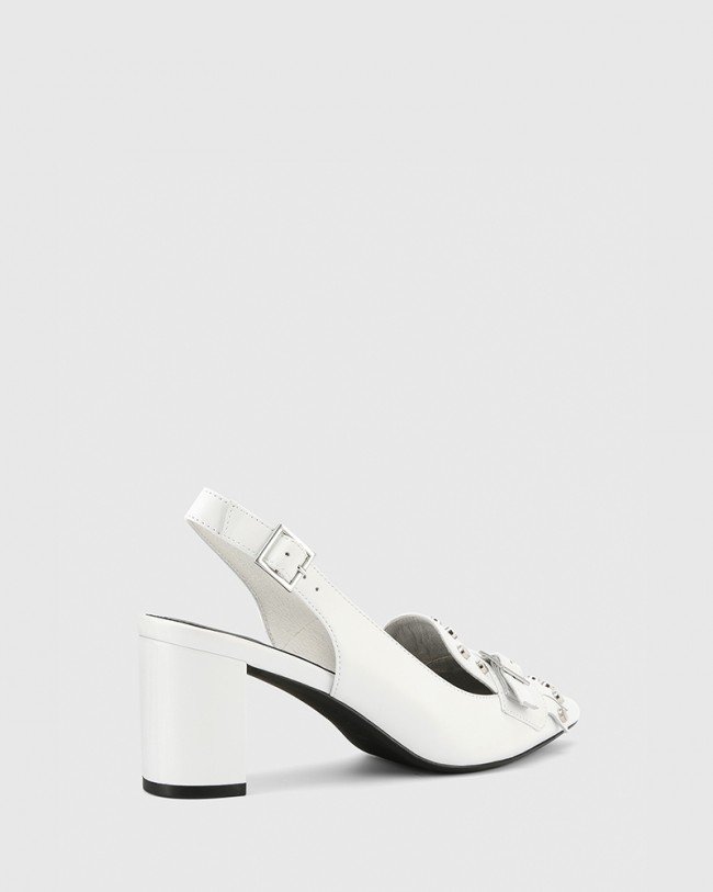Wittner Danae White Leather Stud Detail Slingback Heel