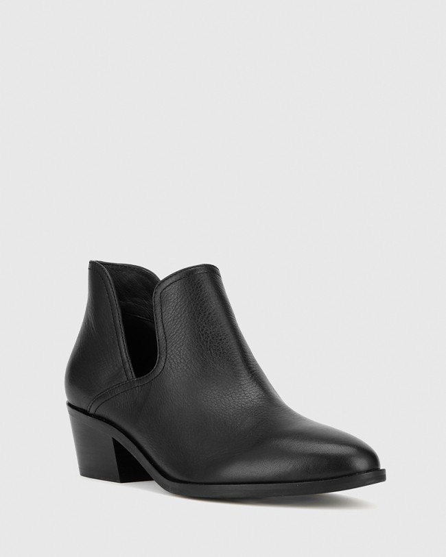 Wittner Irisa Black Leather Cut Out Flat Ankle Boot