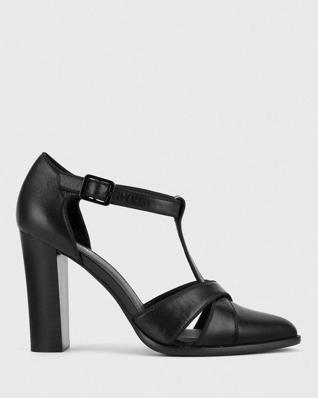 Wittner Wilde Black Leather Mary Jane Block Heel