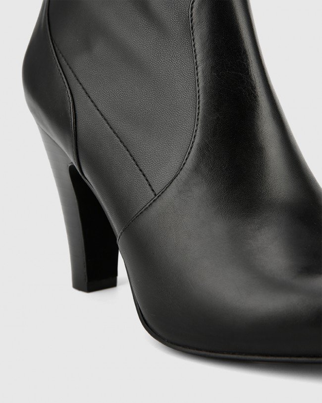 Wittner Holten Black Stretch Leather Block Heel Ankle Bootie