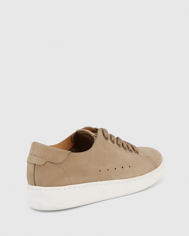 Wittner Graphite Fawn Beige Nubuck Leather Lace Up Sneaker