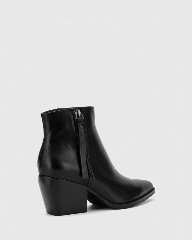 Wittner Kymberly Black Nappa Leather Block Heel Ankle Boot