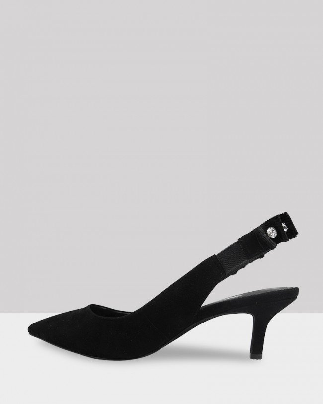 Wittner Naila Black Suede Diamonte Slingback Kitten Heel