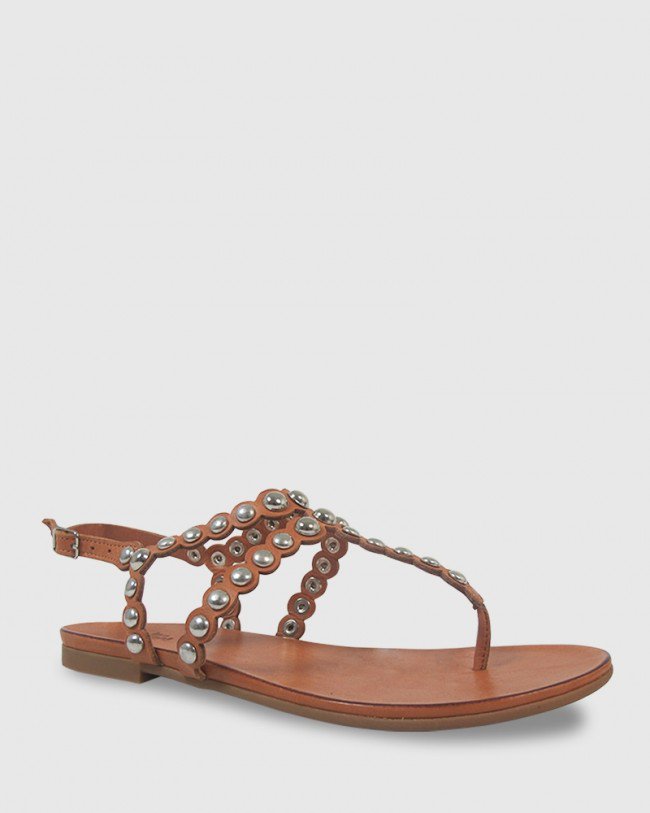 Wittner Kezia Coconut Leather Silver Stud Flat Sandal