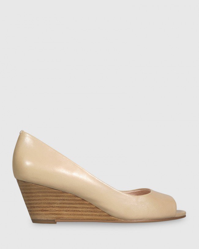 Wittner Mae Nude Leather Open Toe Wedge