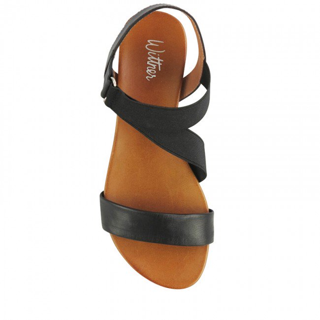 Wittner Lyla Black Leather and Elastic Strap Sandal