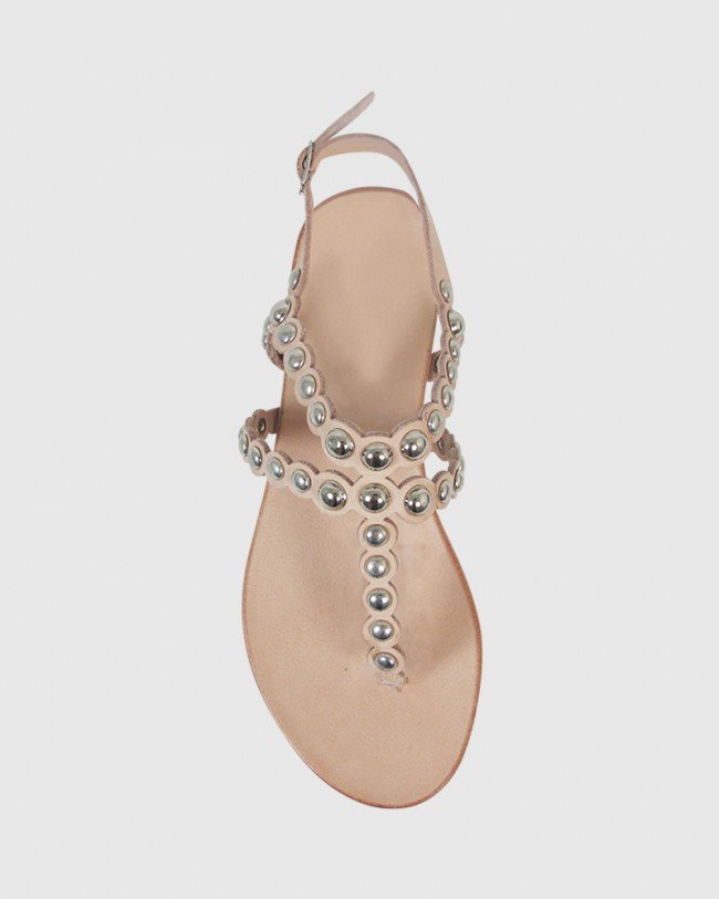 Wittner Kezia Nude Leather Silver Stud Flat Sandal