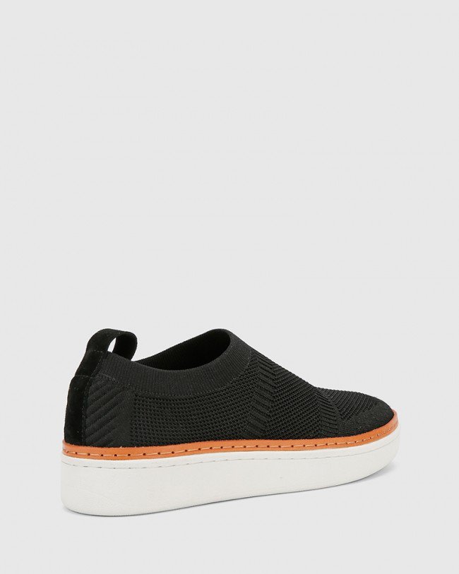 Wittner Griffin Black Stretch Knit & Nubuck Leather Pull On Sneaker