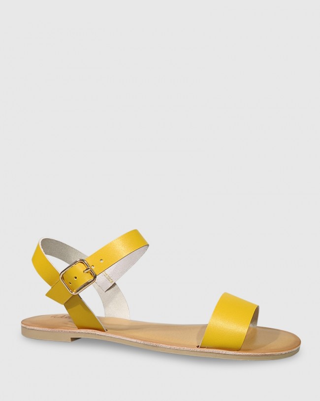 Wittner Frasier Canary Yellow Leather Open Toe Flat Sandal