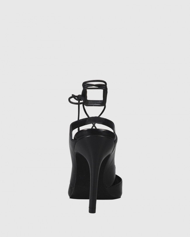 Wittner Handre Black Leather Lace Up Heeled Mule