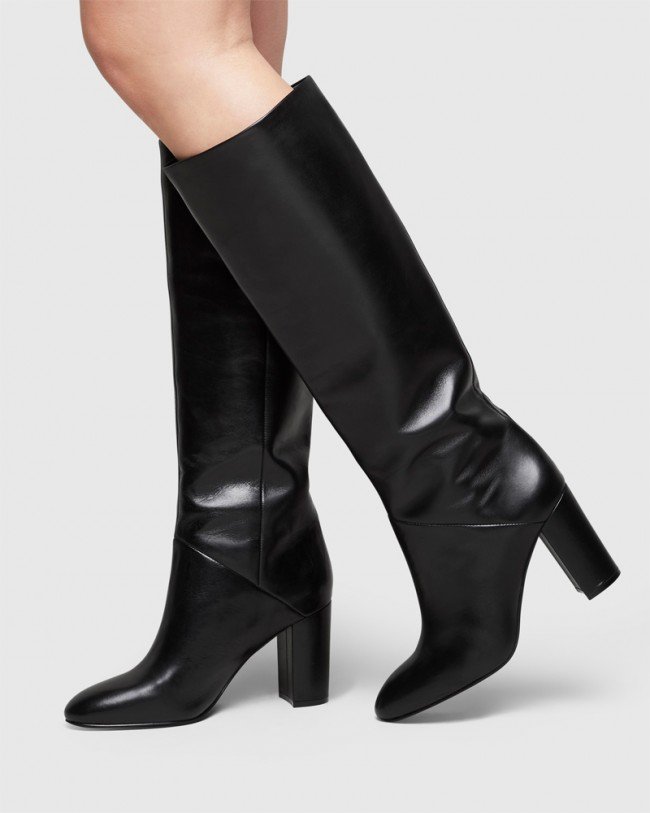 Wittner Sherman Black Leather Block Heel Knee High Boot