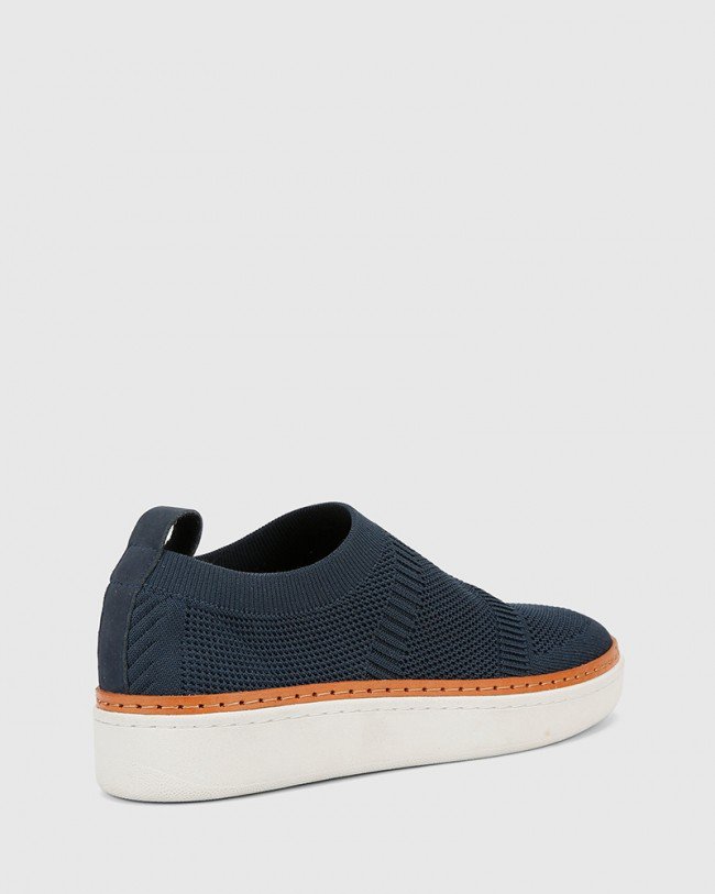 Wittner Griffin Navy Stretch Knit & Nubuck Leather Pull On Sneaker