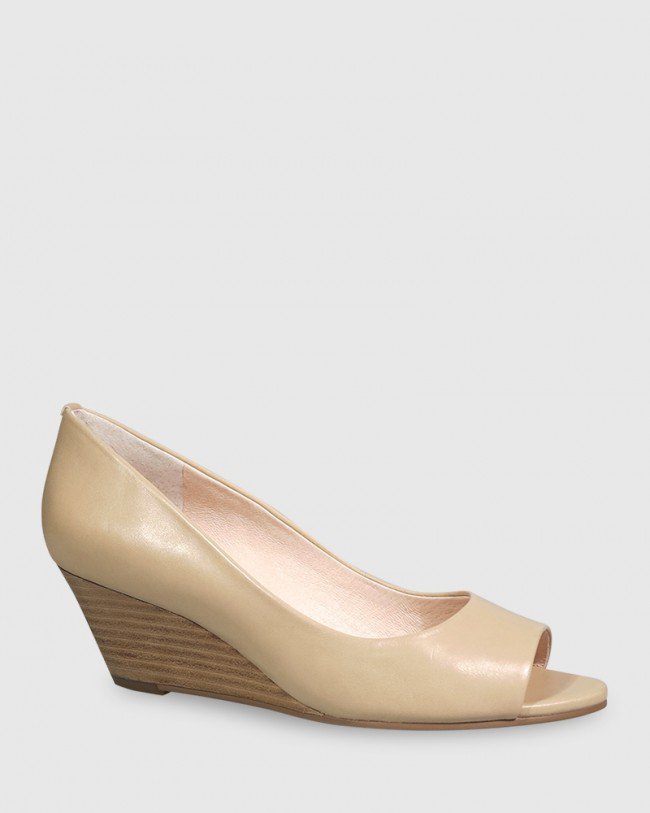Wittner Mae Nude Leather Open Toe Wedge