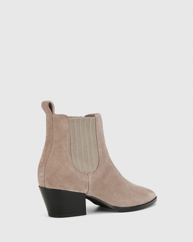 Wittner Kyrone Stone Suede Leather Block Heel Point Toe Boot