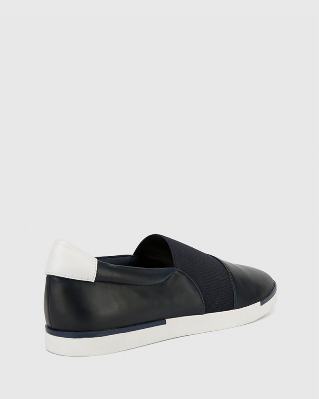 Wittner Ashton Navy Leather Elastic Gusset Slip On Flat