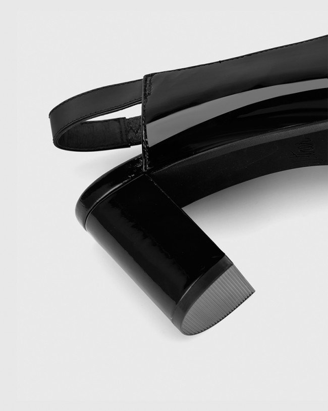 Wittner Daveen Black Patent Slingback Block Heel