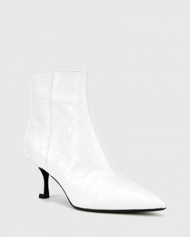 Wittner Derova White Croc Print Leather Stiletto Heel Ankle Boot