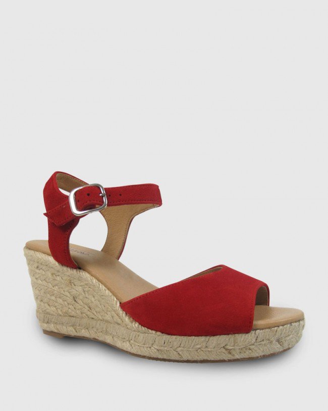 Wittner Umiko Red Suede Espadrille Open Toe Wedge