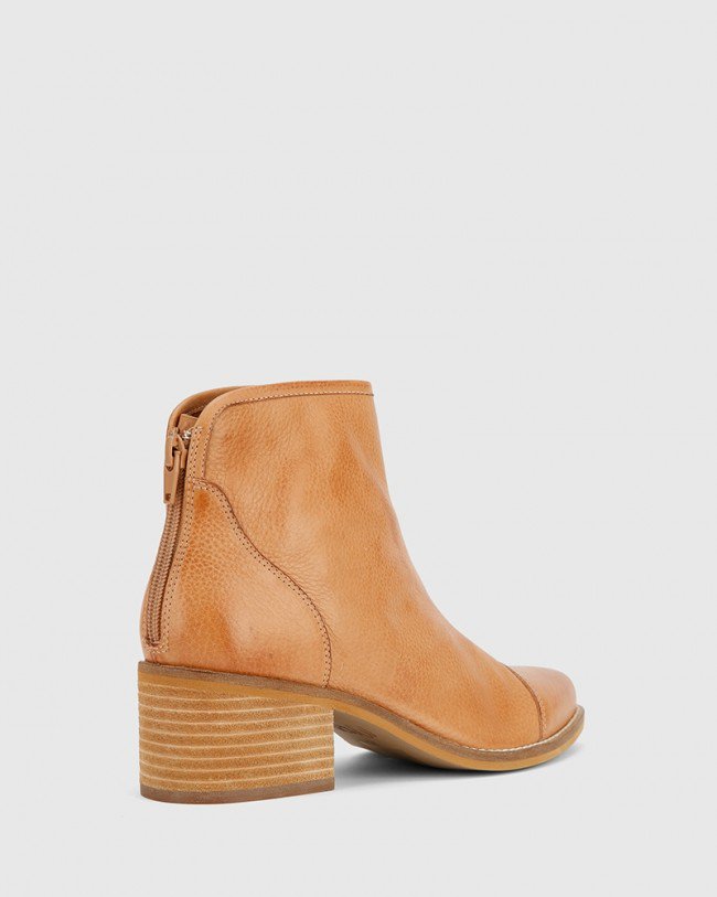 Wittner Jacey Tan Leather Block Heel Ankle Boot