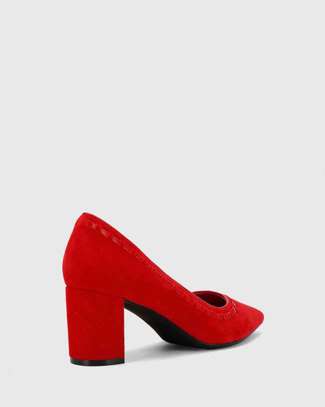 Wittner Dallory Red Suede Leather Pointed Toe Block Heel