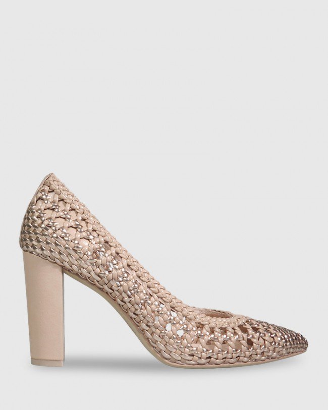 Wittner Henrika Nude & Metallic PU Woven Block Heel