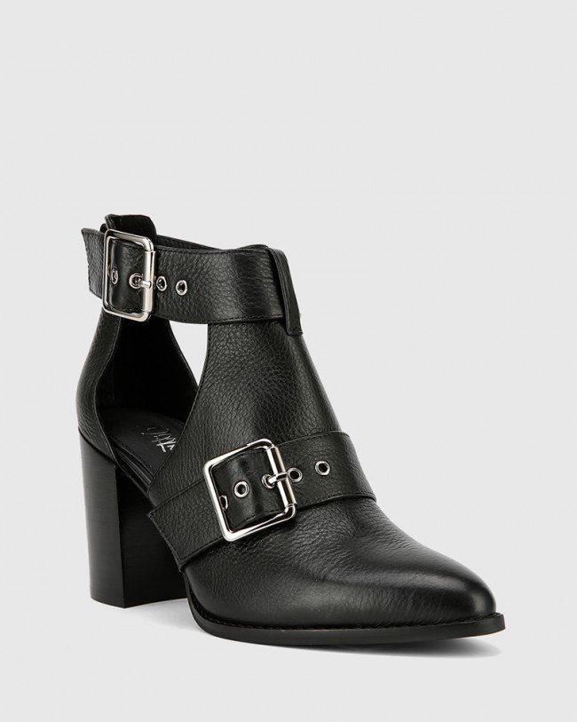 Wittner Holie Black Leather Buckle Boot Heel Boot