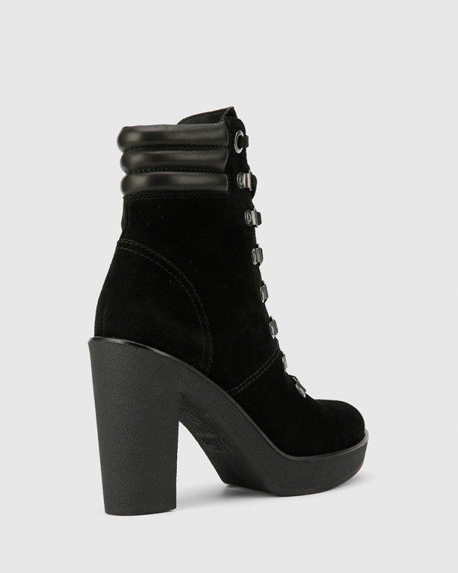 Wittner Vickie Black Leather Block Heel Lace Up Ankle Boot