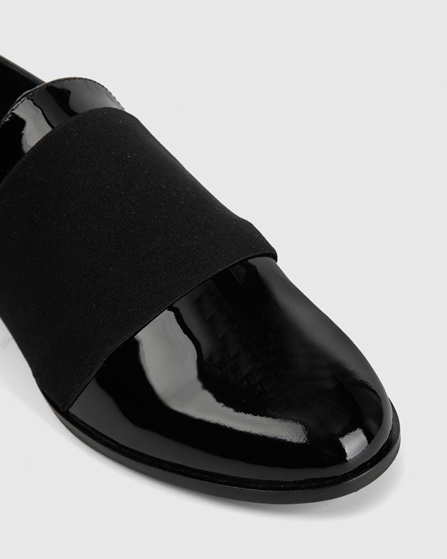 Wittner Dorina Black Patent Round Toe Slip On Loafer