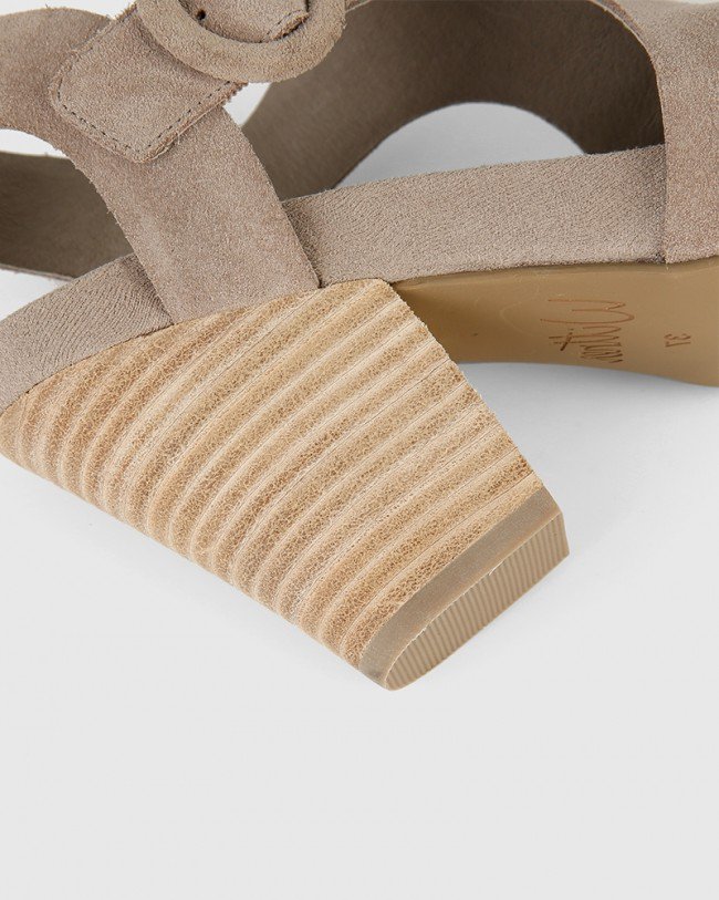 Wittner Cleary Stone Suede Block Heel Buckle Open Toe Sandal