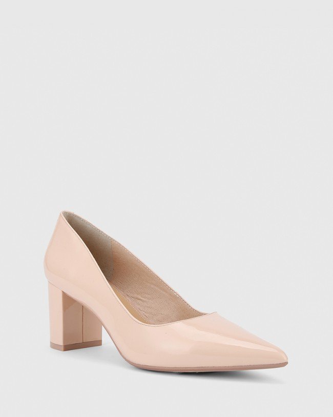 Wittner Dalena Pink Patent Pointed Toe Block Mid Heel