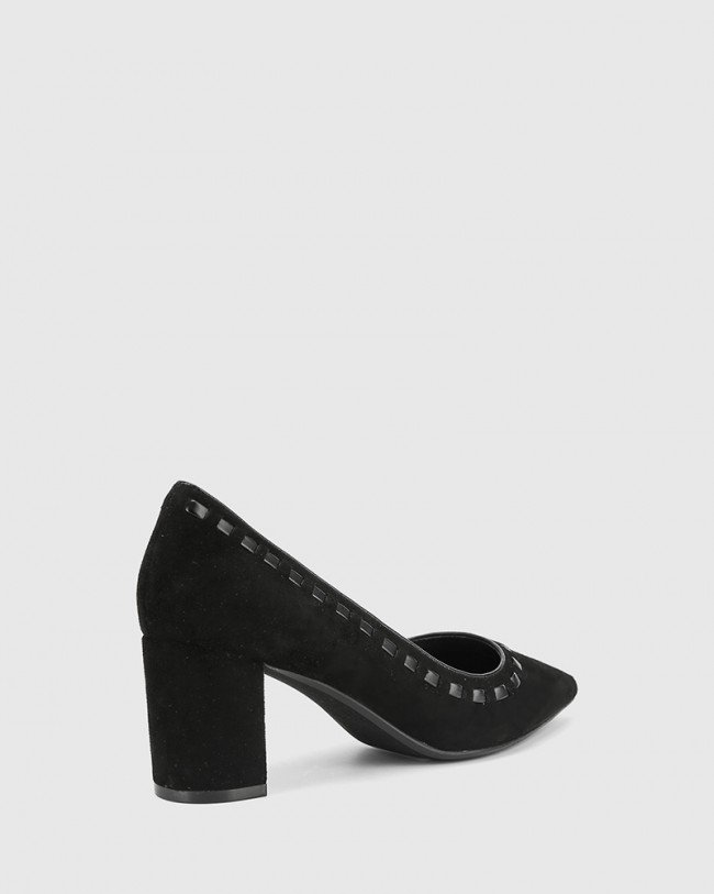 Wittner Dallory Black Suede Leather Pointed Toe Block Heel