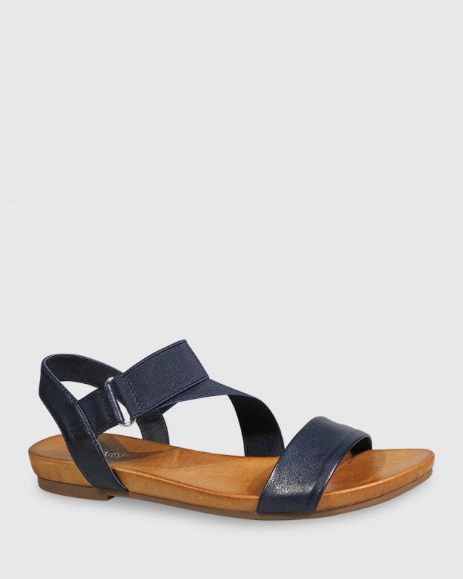 Wittner Lyla Navy Leather & Elastic Flat Sandal