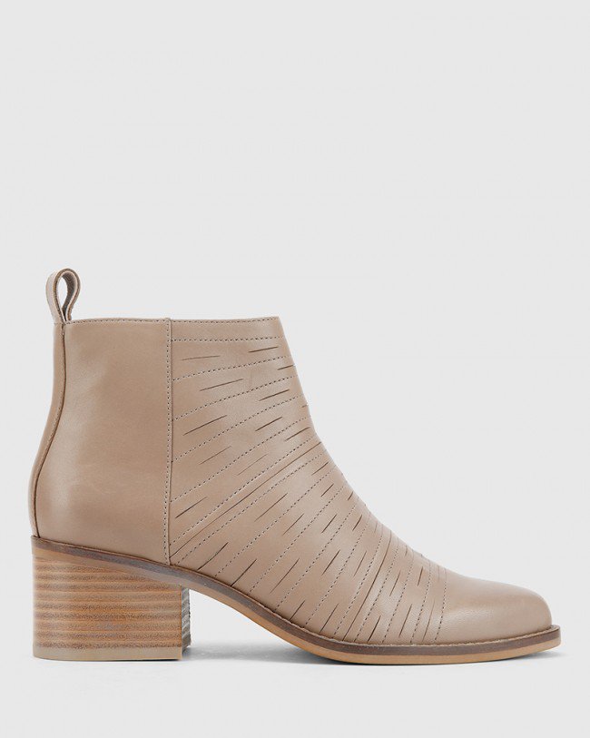 Wittner Jaylee Stone Leather Almond Toe Block Heel Ankle Boot