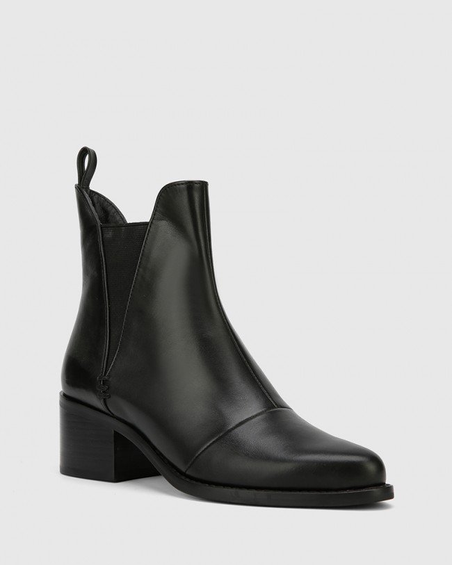 Wittner Jarell Black Leather Elasticated Gusset Ankle Boot