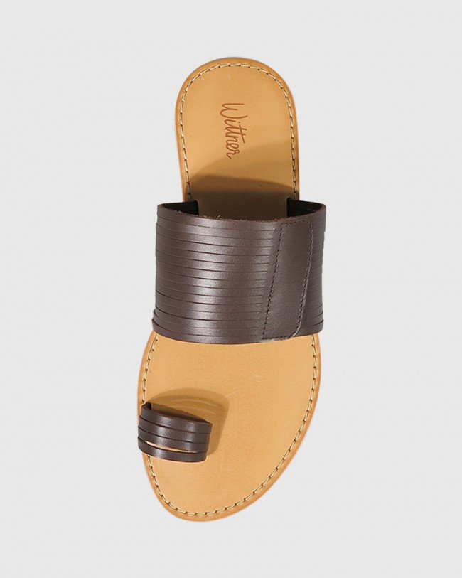 Wittner Constanza Chocolate Leather Slip On Flat Sandal