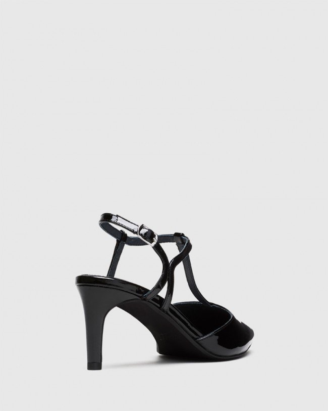Wittner Devin Black Patent Pointed Toe Mid Heel