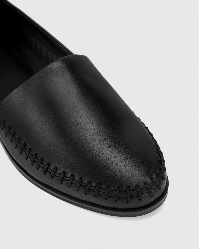 Wittner Christy Black Leather Wedge Slip On Flat