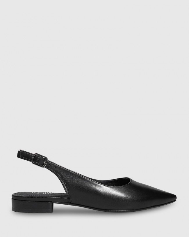 Wittner Misty Black Leather Pointed Toe Slingback Flat