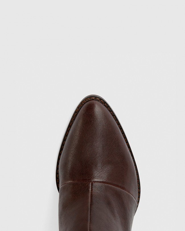 Wittner Honesty Chocolate Leather Block Heel Ankle Boot