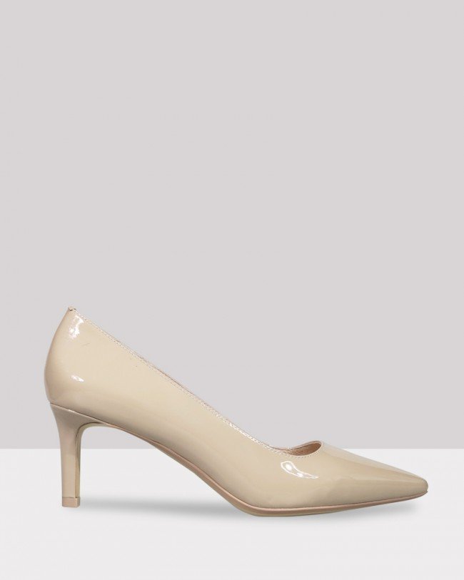 Wittner Delores Nude Patent Pointed Toe Mid Heel