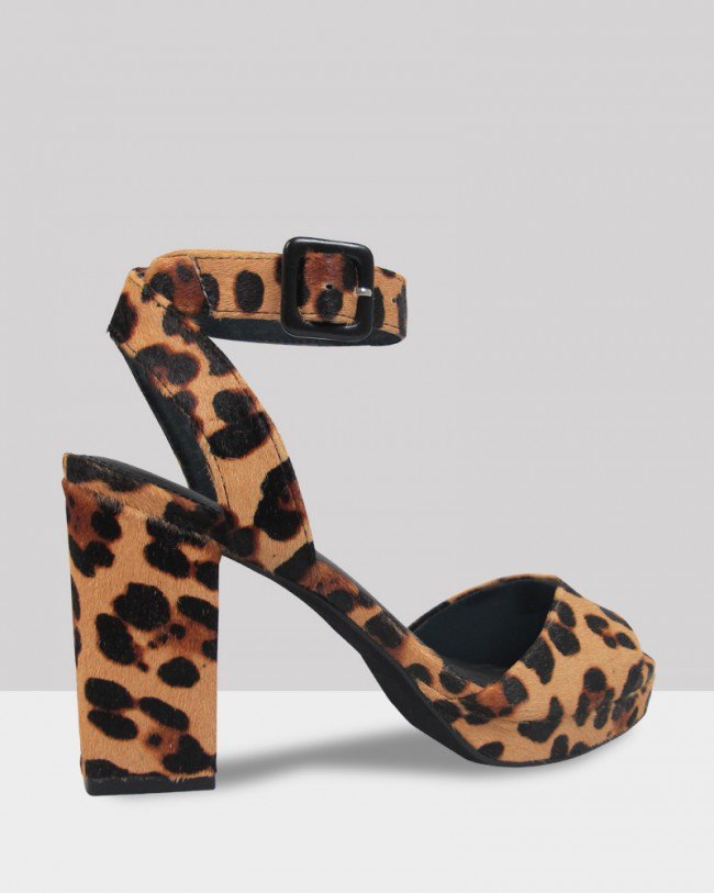 Wittner Pasco Leopard Print Pony Hair Open Toe Block Heel