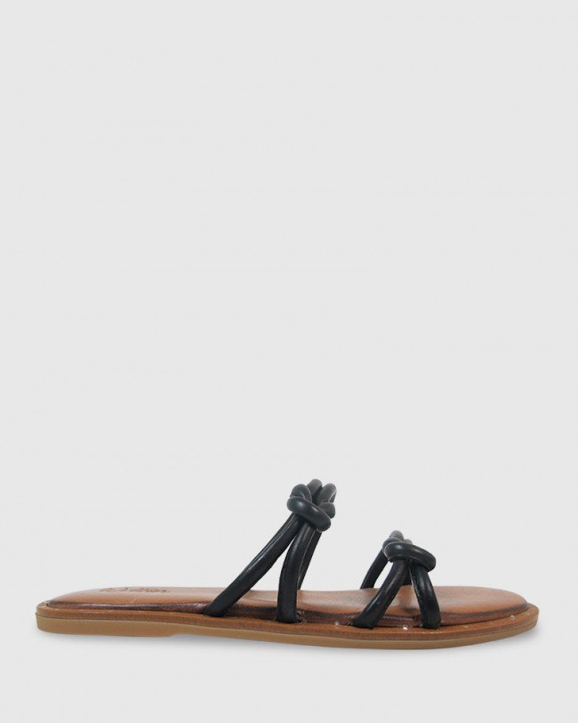 Wittner Kendrick Black Leather Flat Slide