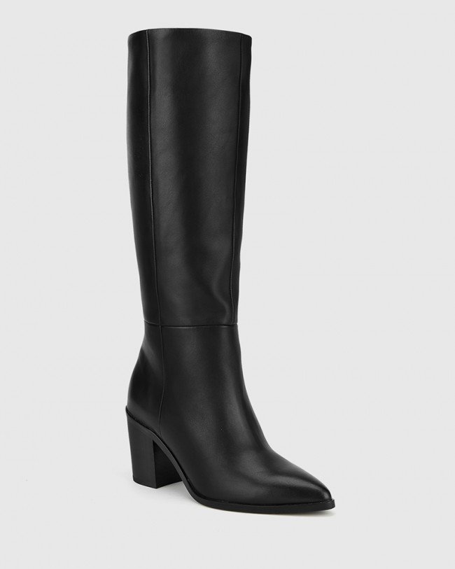 Wittner Preslee Black Leather Block Heel Long Boot