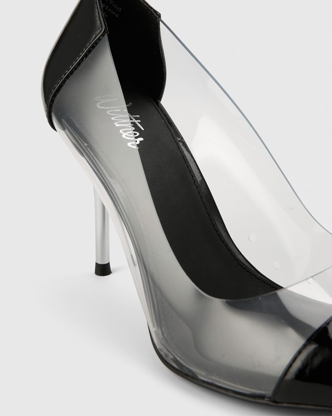 Wittner Harington Black Patent and Vinyl Pointed Toe Stiletto Heel
