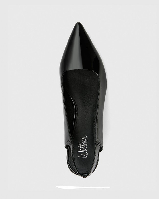 Wittner Daveen Black Patent Slingback Block Heel